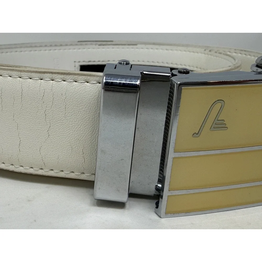 Mission Belt Mens White Leather Ratchet Belt Silver Buckle B140 40